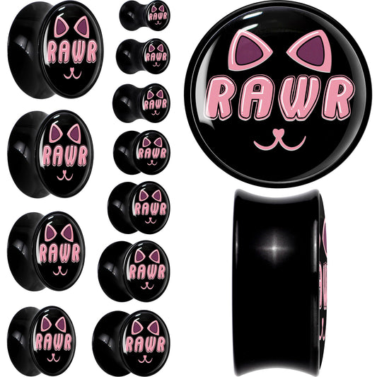 0G RAWR Kitty Cat Black Acrylic Saddle Plug Set by Onyx O