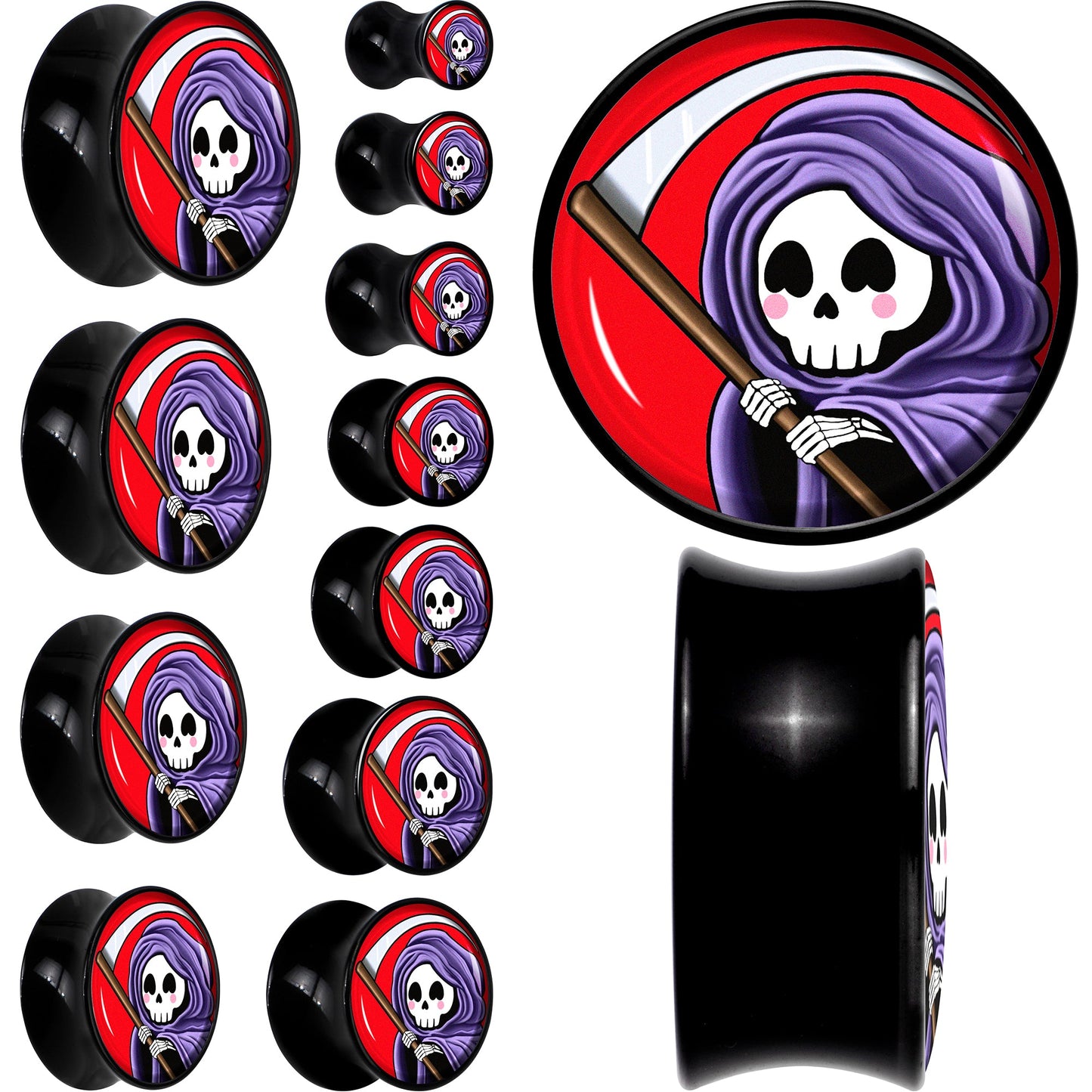 Black Acrylic Grim Reaper Double Flare Plug Set by Onyx O
