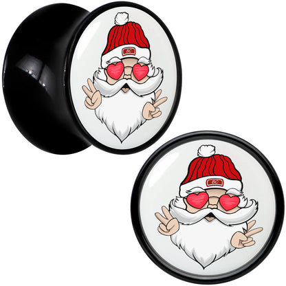Black Acrylic Christmas Peace Love Santa Double Flare Plug Set by Onyx O