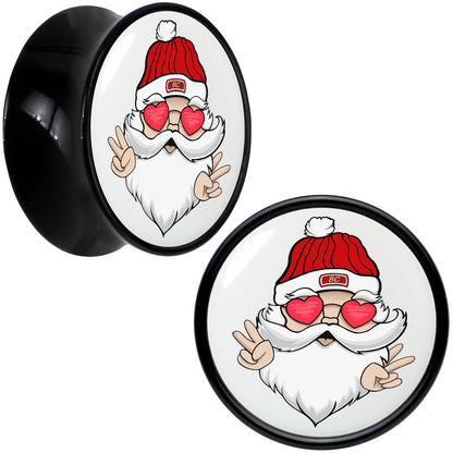 Black Acrylic Christmas Peace Love Santa Double Flare Plug Set by Onyx O