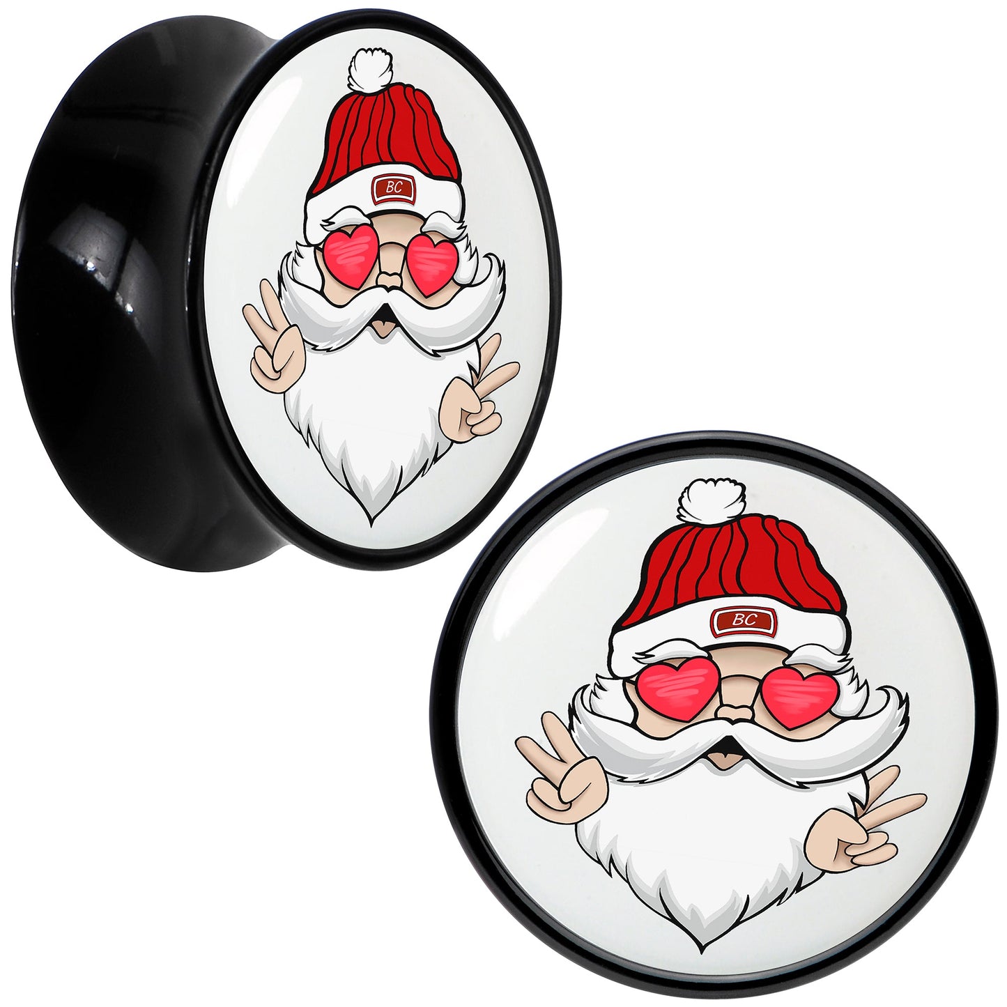 Black Acrylic Christmas Peace Love Santa Double Flare Plug Set by Onyx O