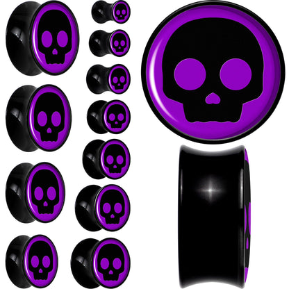 0G Purple Black Simple Skull Black Acrylic Saddle Plug Set by Onyx O