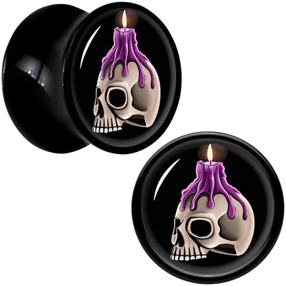 Black Acrylic Burning Skull Candle Double Flare Plug Set by Onyx O