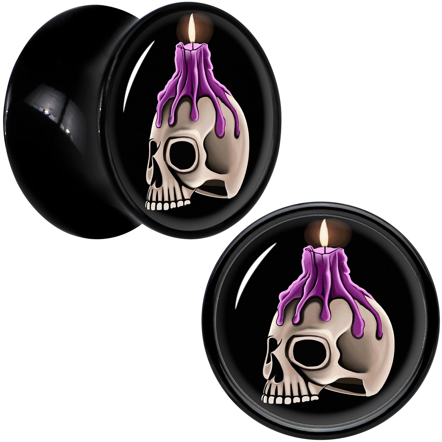 Black Acrylic Burning Skull Candle Double Flare Plug Set by Onyx O