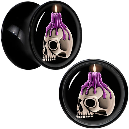 Black Acrylic Burning Skull Candle Double Flare Plug Set by Onyx O