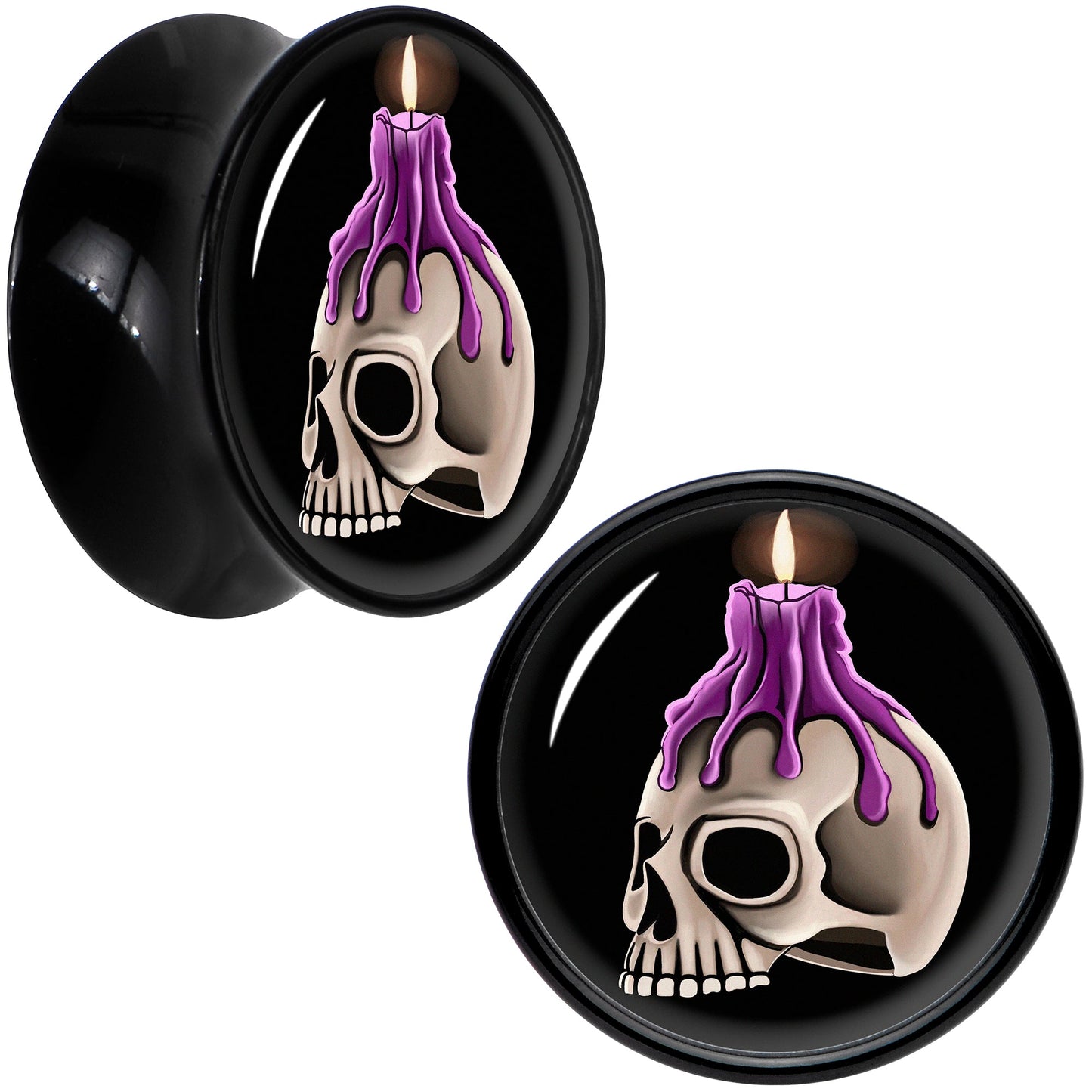 Black Acrylic Burning Skull Candle Double Flare Plug Set by Onyx O