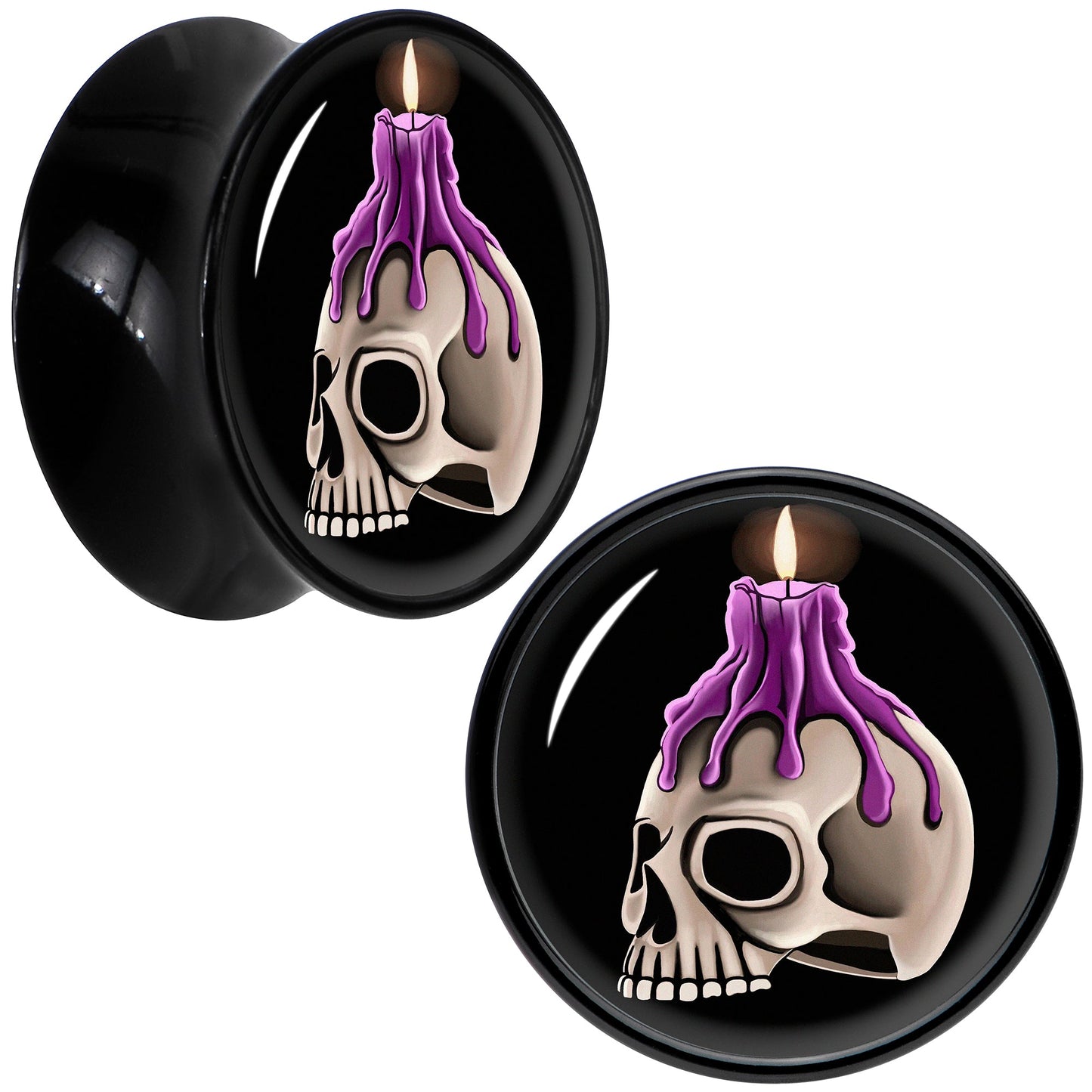 Black Acrylic Burning Skull Candle Double Flare Plug Set by Onyx O