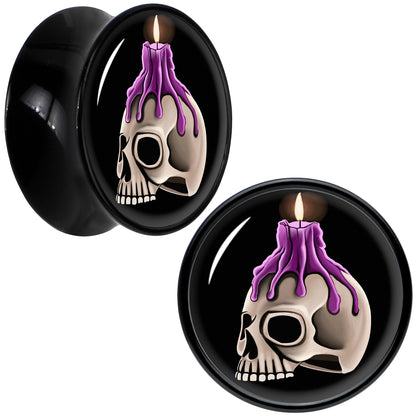 Black Acrylic Burning Skull Candle Double Flare Plug Set by Onyx O