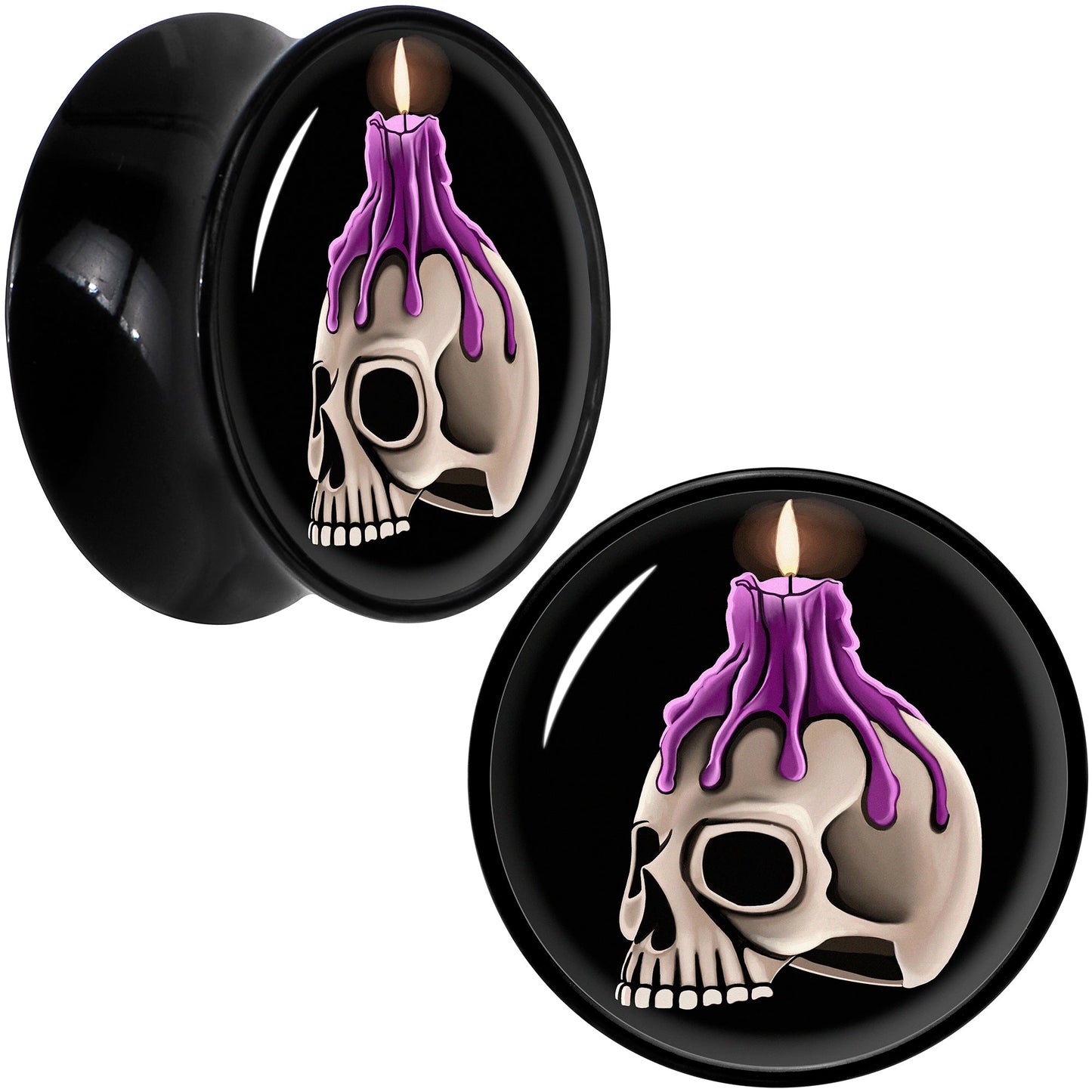 Black Acrylic Burning Skull Candle Double Flare Plug Set by Onyx O