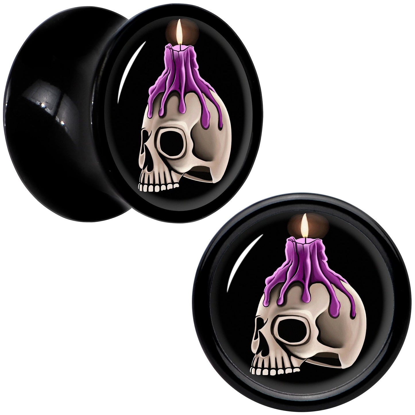 Black Acrylic Burning Skull Candle Double Flare Plug Set by Onyx O