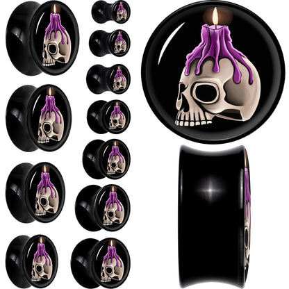 Black Acrylic Burning Skull Candle Double Flare Plug Set by Onyx O