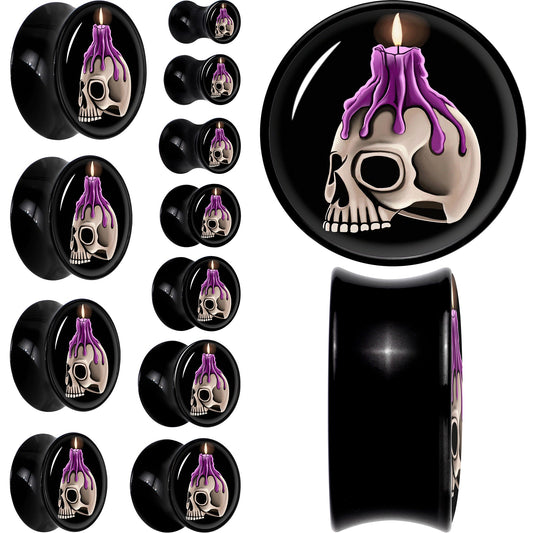 Black Acrylic Burning Skull Candle Double Flare Plug Set by Onyx O