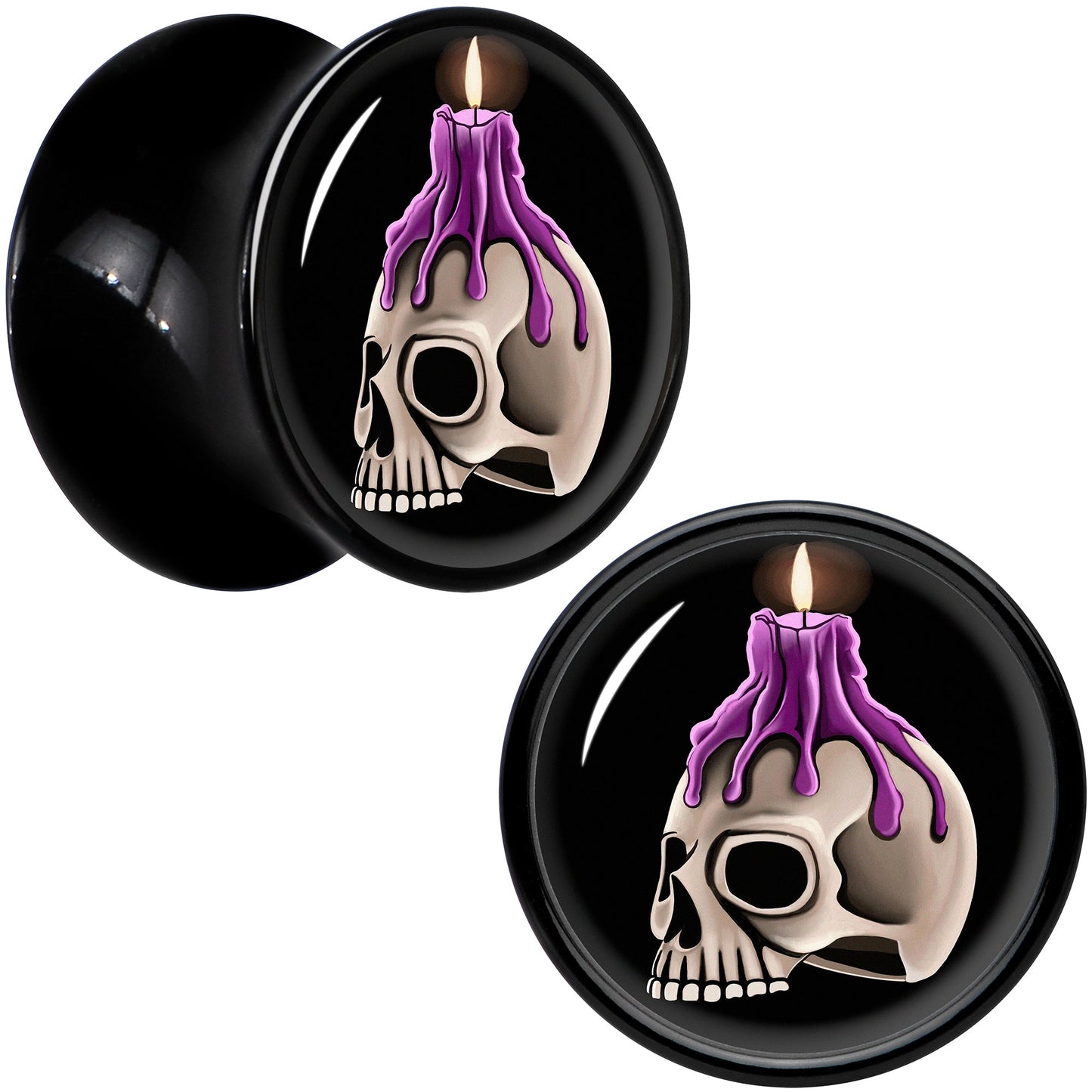 Black Acrylic Burning Skull Candle Double Flare Plug Set by Onyx O