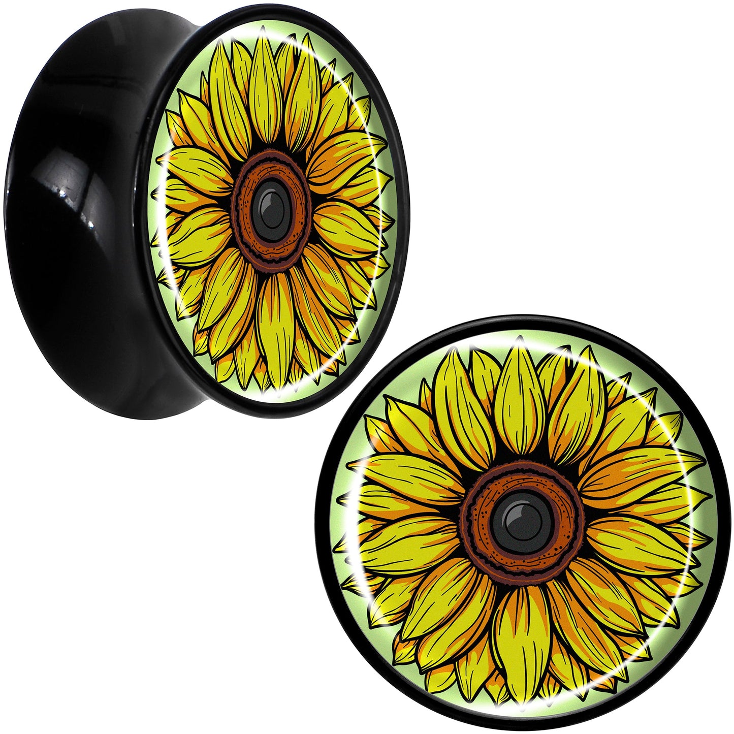 Blossom Creation Yellow Sunflower Black Acrylic Saddle Plug Set by Onyx O