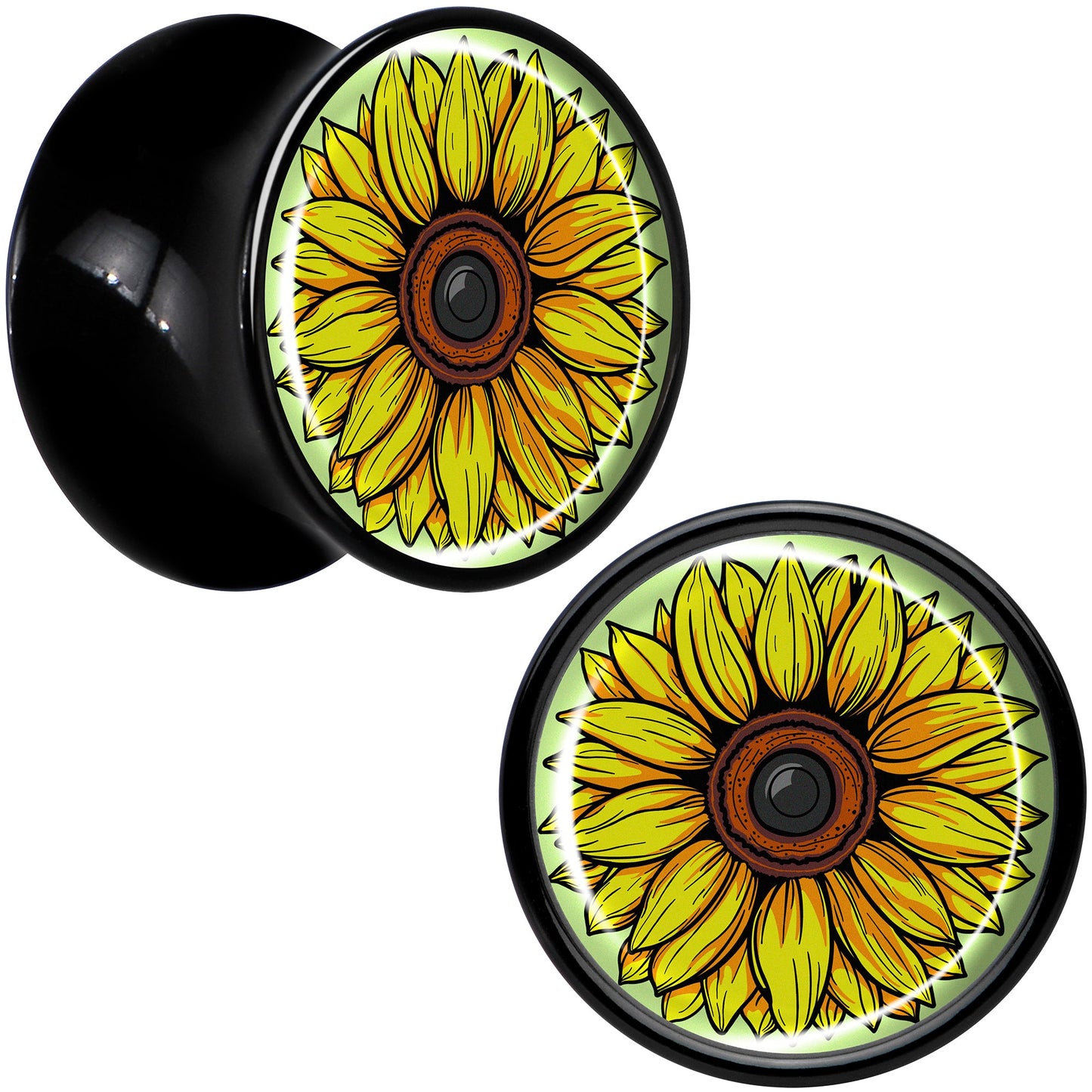 Blossom Creation Yellow Sunflower Black Acrylic Saddle Plug Set by Onyx O