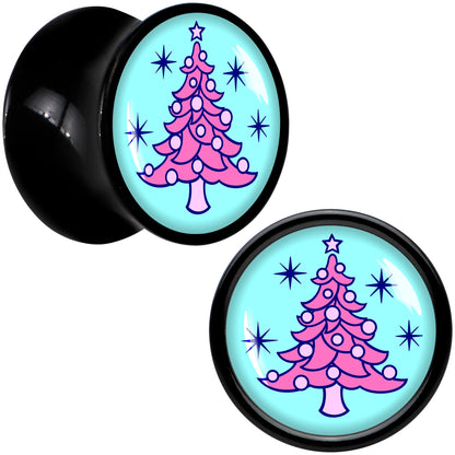 Pastel Christmas Tree Holiday Black Acrylic Saddle Plug Set by Onyx O