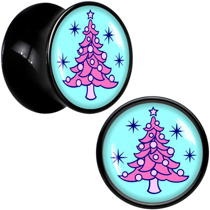 Pastel Christmas Tree Holiday Black Acrylic Saddle Plug Set by Onyx O