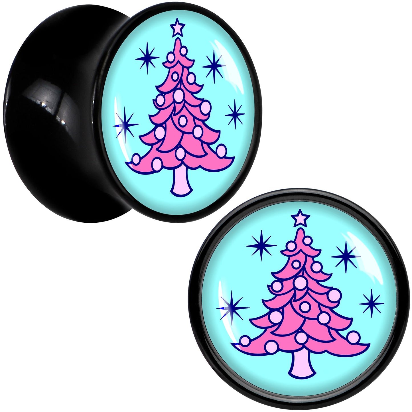 Pastel Christmas Tree Holiday Black Acrylic Saddle Plug Set by Onyx O