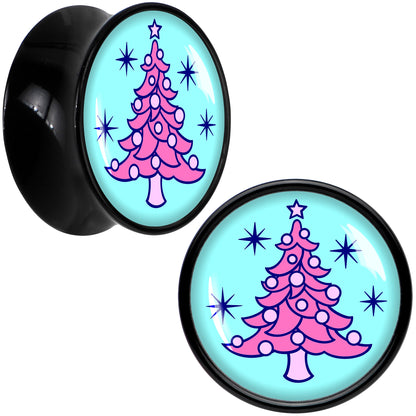 Pastel Christmas Tree Holiday Black Acrylic Saddle Plug Set by Onyx O