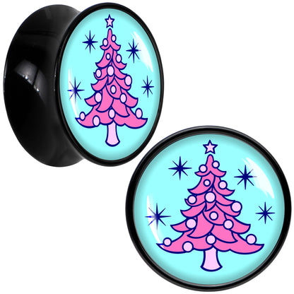Pastel Christmas Tree Holiday Black Acrylic Saddle Plug Set by Onyx O