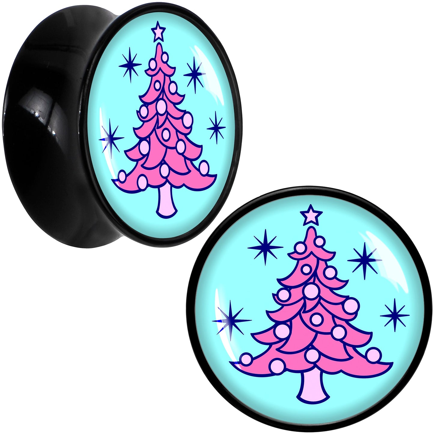 Pastel Christmas Tree Holiday Black Acrylic Saddle Plug Set by Onyx O