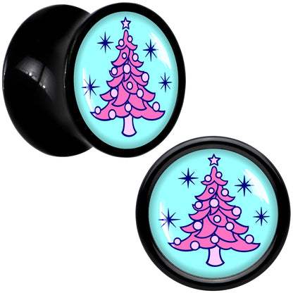 Pastel Christmas Tree Holiday Black Acrylic Saddle Plug Set by Onyx O