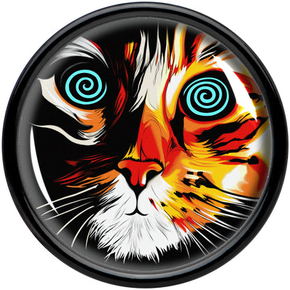 Colorful Trippy Cat Black Acrylic Saddle Plug Set 8mm to 20mm by Onyx O
