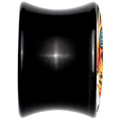 Colorful Trippy Cat Black Acrylic Saddle Plug Set 8mm to 20mm by Onyx O