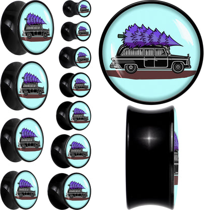 Holiday Christmas Hearse Black Acrylic Saddle Plug Set by Onyx O