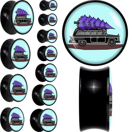 Holiday Christmas Hearse Black Acrylic Saddle Plug Set by Onyx O