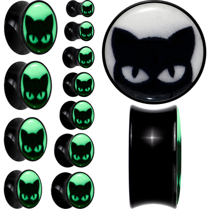 Black Acrylic Glow in the Dark Peeking Cat Double Flare Plug Set by Onyx O