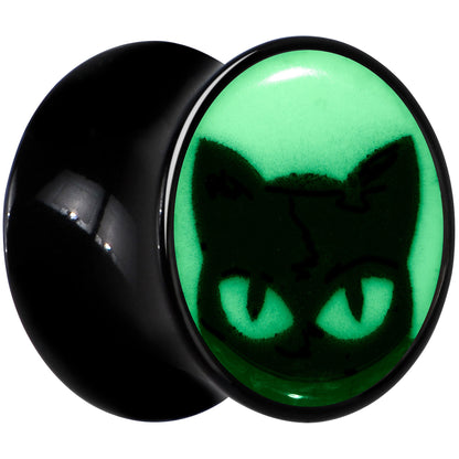 Black Acrylic Glow in the Dark Peeking Cat Double Flare Plug Set by Onyx O