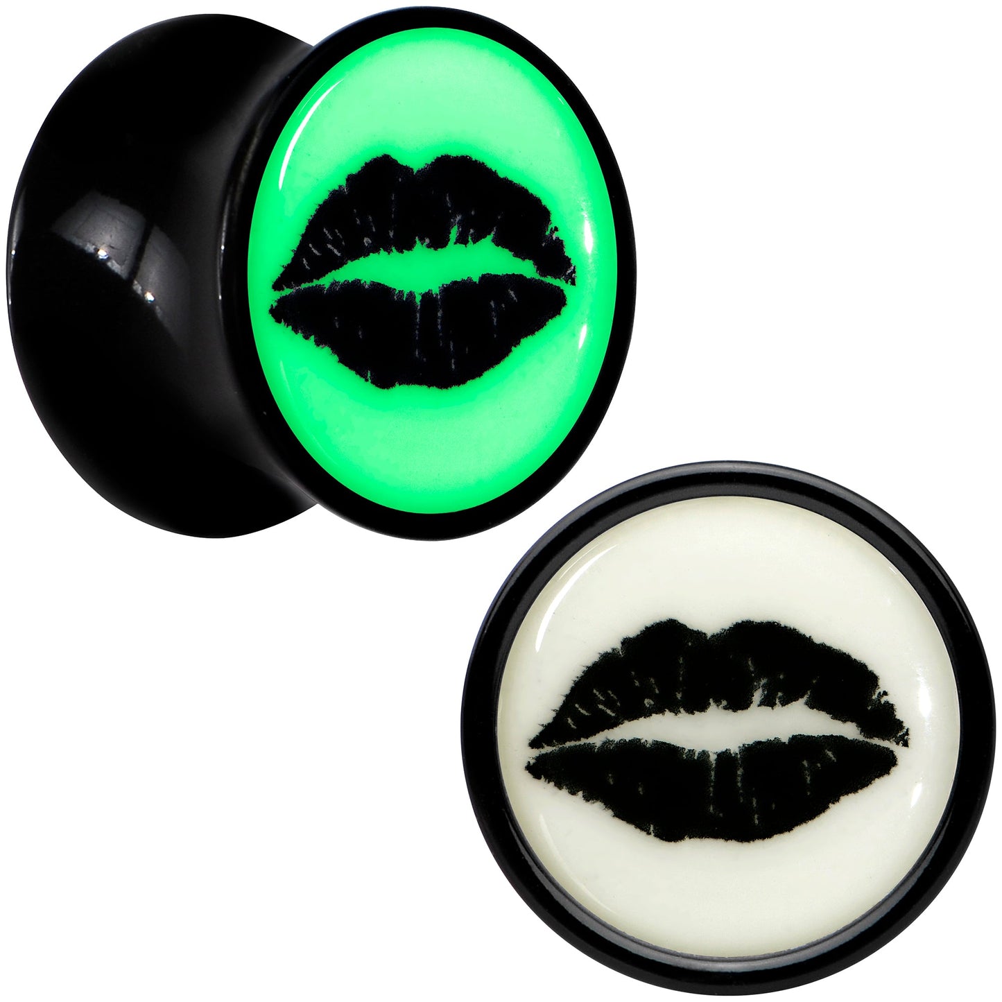 Black Acrylic Lipstick Kiss Glow in Dark Double Flare Plug Set by Onyx O