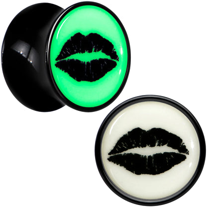 Black Acrylic Lipstick Kiss Glow in Dark Double Flare Plug Set by Onyx O