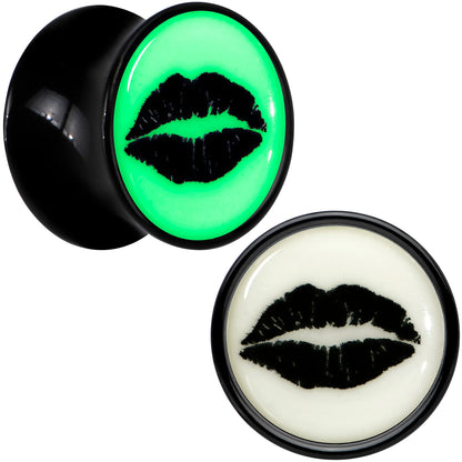 Black Acrylic Lipstick Kiss Glow in Dark Double Flare Plug Set by Onyx O