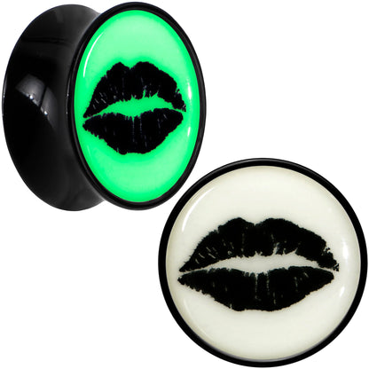 Black Acrylic Lipstick Kiss Glow in Dark Double Flare Plug Set by Onyx O