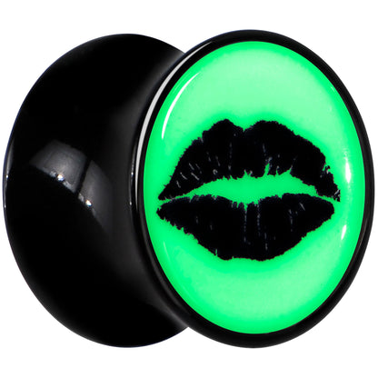 Black Acrylic Lipstick Kiss Glow in Dark Double Flare Plug Set by Onyx O
