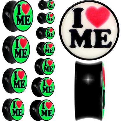 Black Acrylic I Love Me Glow in the Dark Double Flare Plug Set by Onyx O