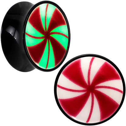 Black Acrylic Peppermint Candy Glow in Dark Double Flare Plug Set by Onyx O