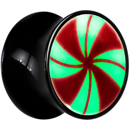 Black Acrylic Peppermint Candy Glow in Dark Double Flare Plug Set by Onyx O