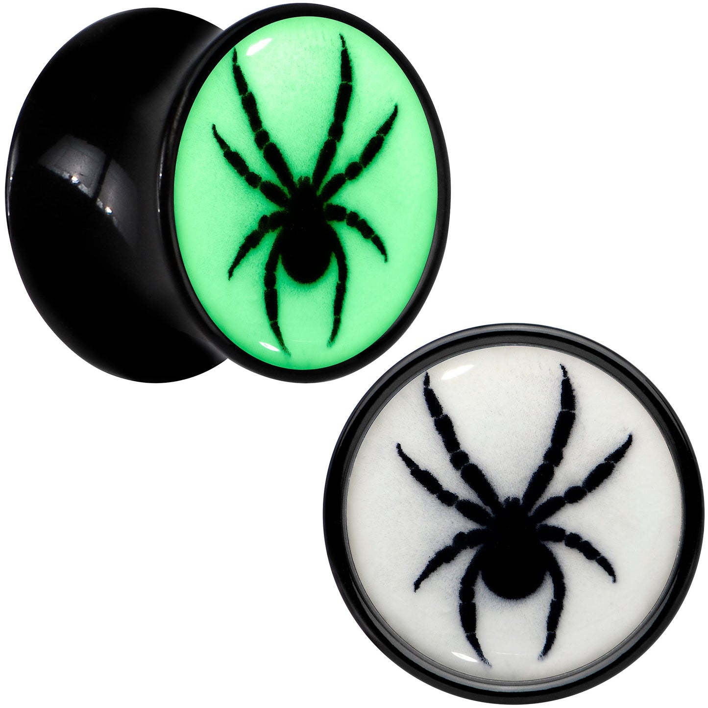 Black Acrylic Widow Spider Glow in the Dark Double Flare Plug Set by Onyx O