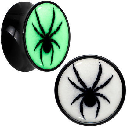 Black Acrylic Widow Spider Glow in the Dark Double Flare Plug Set by Onyx O