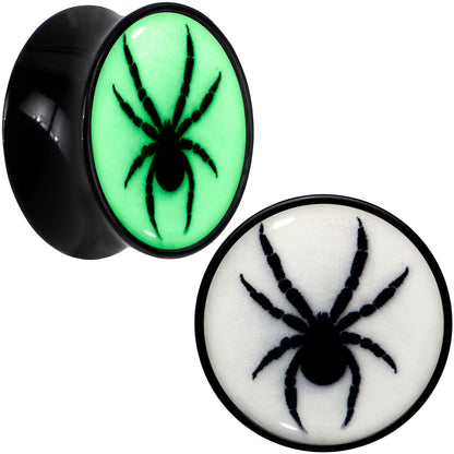 Black Acrylic Widow Spider Glow in the Dark Double Flare Plug Set by Onyx O