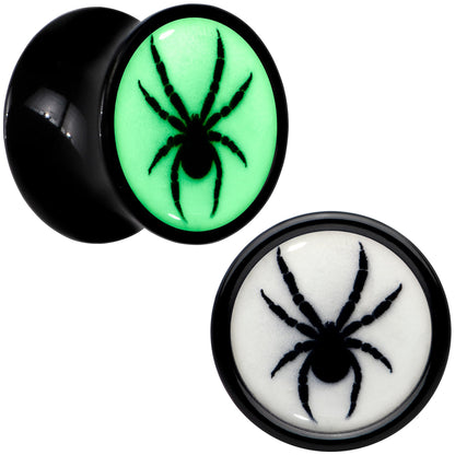 Black Acrylic Widow Spider Glow in the Dark Double Flare Plug Set by Onyx O