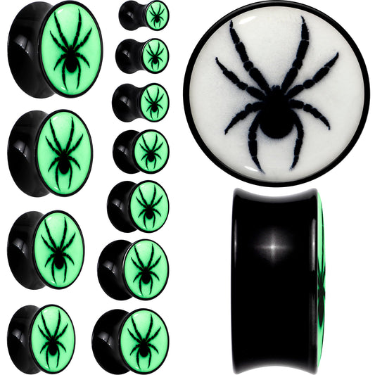 Black Acrylic Widow Spider Glow in the Dark Double Flare Plug Set by Onyx O