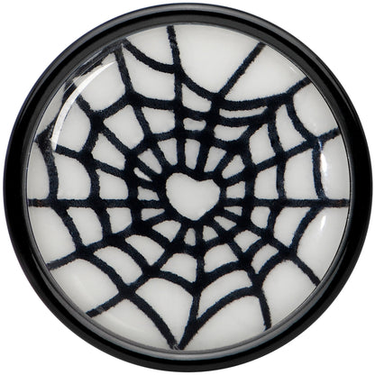 Black Acrylic Heart Spider Web Glow in the Dark Double Flare Plug Set by Onyx O