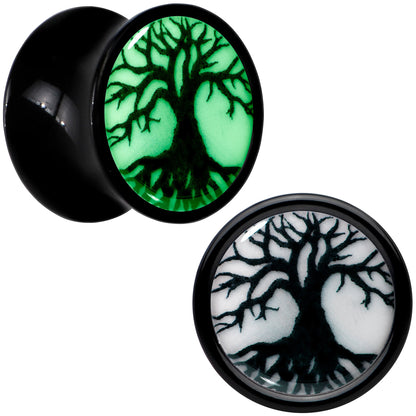Black Acrylic Tree Of Life Glow in the Dark Double Flare Plug Set by Onyx O