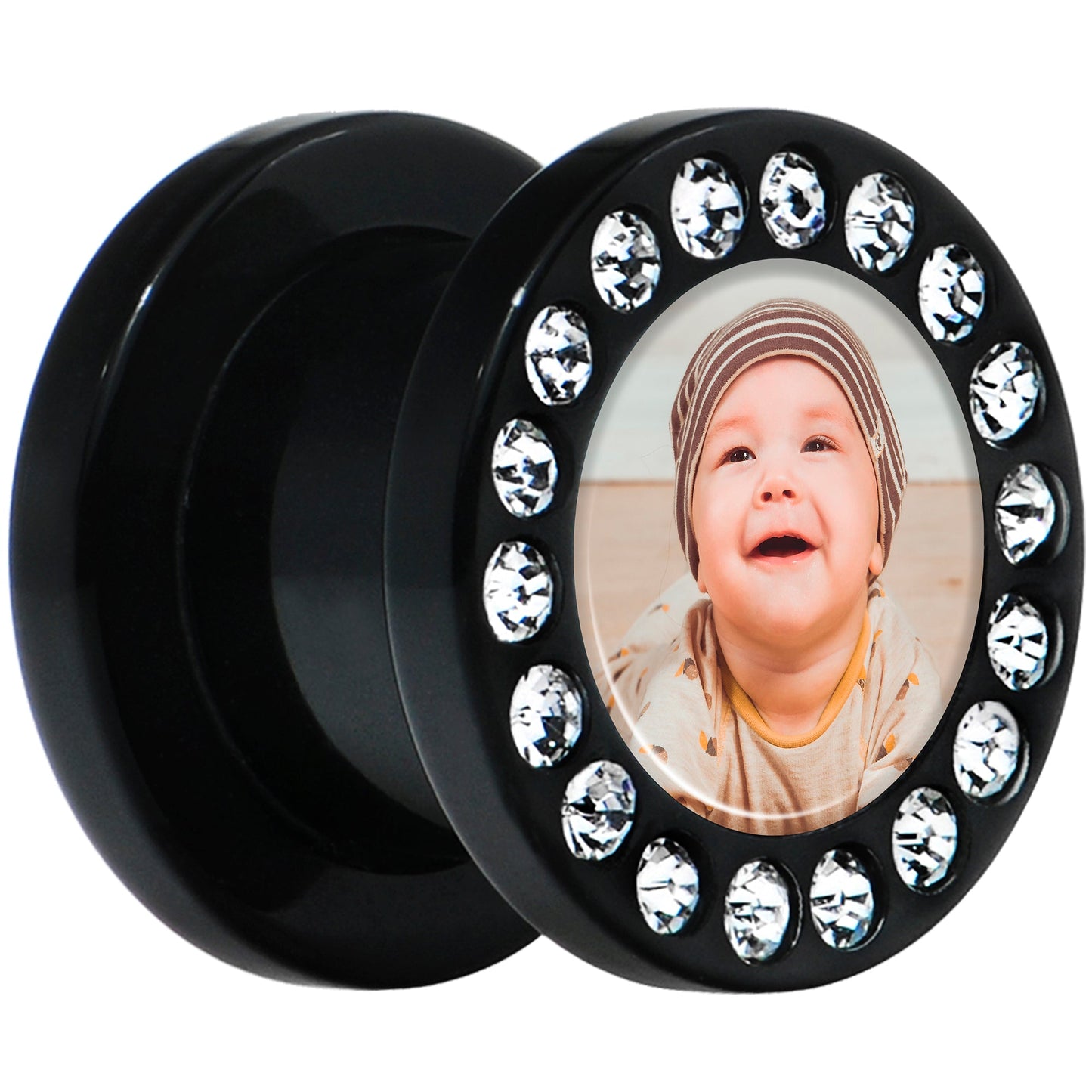 Black Acrylic Custom Photo Gem Screw Fit Plug - buy 2 for a pair