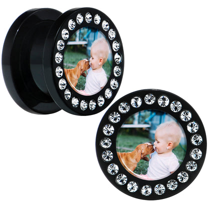Black Acrylic Custom Photo Gem Screw Fit Plug - buy 2 for a pair