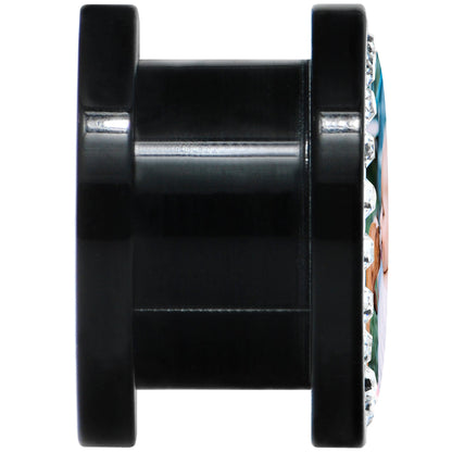 Black Acrylic Custom Photo Gem Screw Fit Plug - buy 2 for a pair